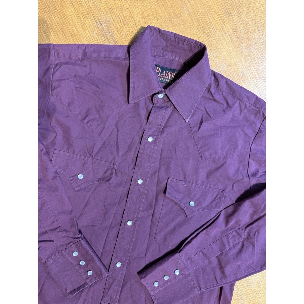 Plains Western Wear Shirt Mens Small Burgundy Pearl Snap Southwest Cowboy